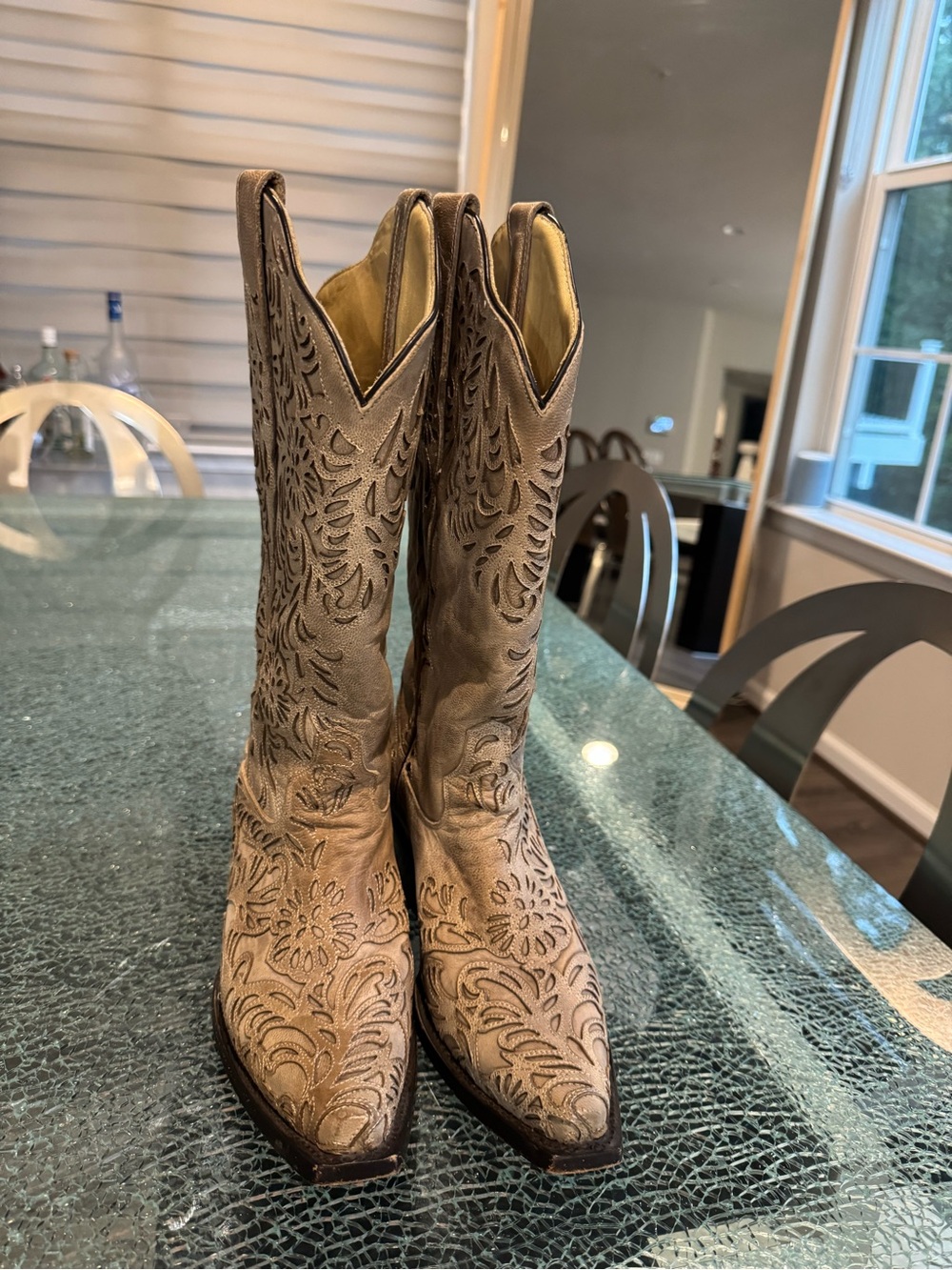 Corral Classic Embroidered Tall Cowboy Boots - Taupe 8M